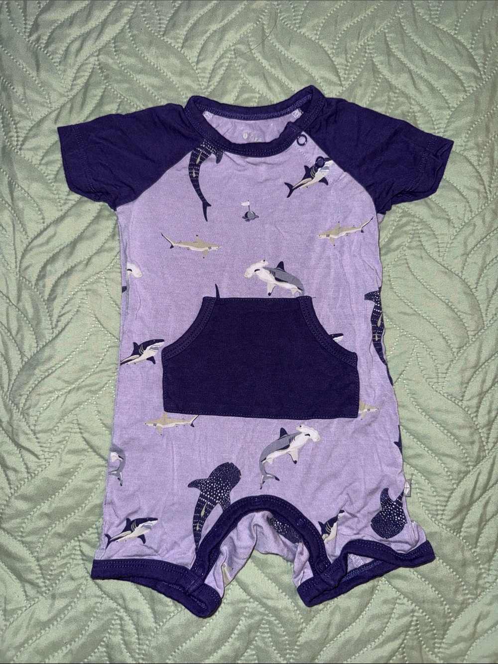 Kyte BABY Purple and Dark Purple Shark Print One-Piece